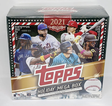 2021 Topps Holiday MLB Baseball Mega Box (100 Cards Total) One Relic or Autograph Per Box