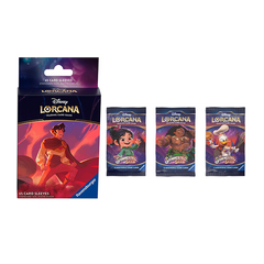 Disney Lorcana Shimmering Skies Booster Pack Bundle of 3 and Aladdin Card Sleeves (65-Pack)(Release Date 8/23/2024)