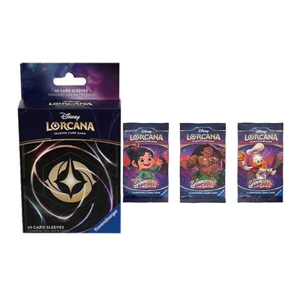 Disney Lorcana Shimmering Skies Booster Pack Bundle of 3 and Card Back Card Sleeves (65-Pack)(Release Date 8/23/2024)