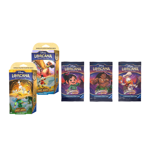 Disney Lorcana Shimmering Skies Booster Pack Bundle of 3 and Into the Inklands Starter Deck [Set of 2] (Release Date 8/23/2024)