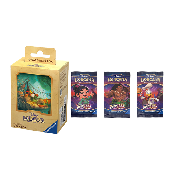 Disney Lorcana Shimmering Skies Booster Pack Bundle of 3 and Robin Hood Deck Box (Release Date 8/23/2024)