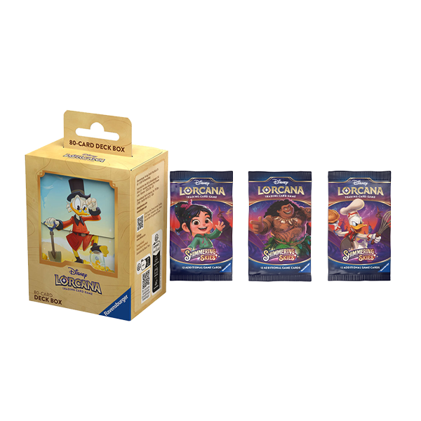 Disney Lorcana Shimmering Skies Booster Pack Bundle of 3 and Scrooge McDuck Deck Box (Release Date 8/23/2024)