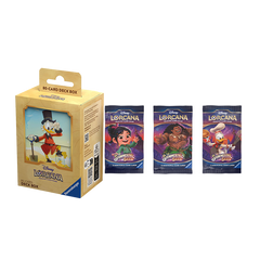 Disney Lorcana Shimmering Skies Booster Pack Bundle of 3 and Scrooge McDuck Deck Box (Release Date 8/23/2024)