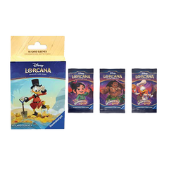 Disney Lorcana Shimmering Skies Booster Pack Bundle of 3 and Scrooge McDuck Card Sleeves (65-Pack)(Release Date 8/23/2024)