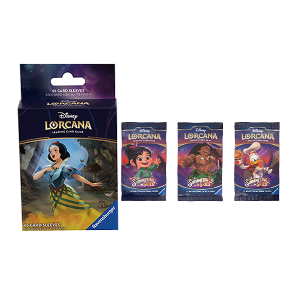 Disney Lorcana Shimmering Skies Booster Pack Bundle of 3 and Snow White Card Sleeves (65-Pack)(Release Date 8/23/2024)