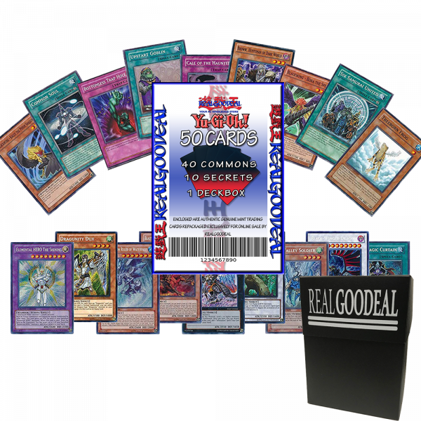 Yugioh Secret Lot of 50 Cards - Featuring 10 Secret Rares! 40 Rares Includes REALGOODEAL Deck Box