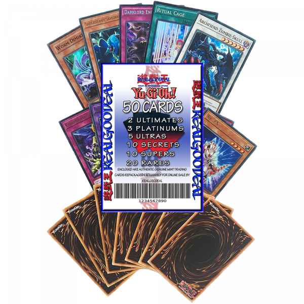 YuGiOh Lot of 50 Cards 10 Secrets/3 Platinums/2 Ultimates/10 Supers/20 Rares