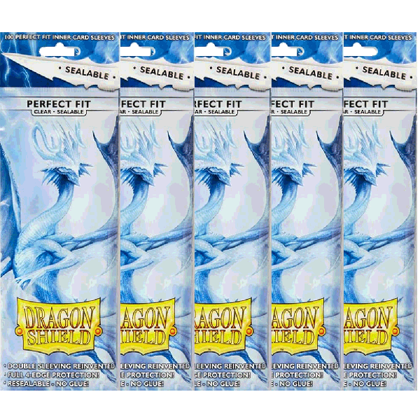 5 Packs Dragon Shield Sealable Perfect Fit Inner Card Sleeves Clear 100ct AT13201