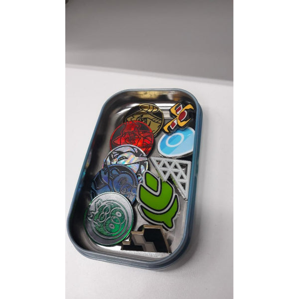 Pokemon RANDOM Pin Coin and Empty Tin Set [5 pins and 5 coins]